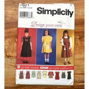 UNCUT Vintage 1990s Simplicity 7821 Sewing Pattern Little Girl 5-8 Top Jumpsuit